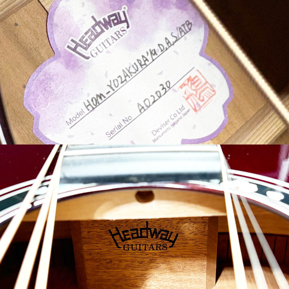 【中古】 アコースティックギター Headway HOM-YOZAKURA’19 D,A,S/ATB YZB 2019年製 桜ギター 夜桜 日本製 MADE IN JAPAN ヘッドウェイ 内部