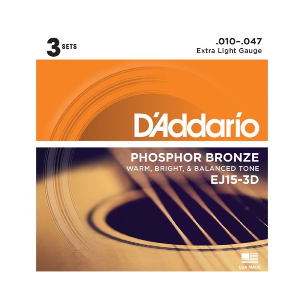 D'Addario EJ15-3D アコースティックギター弦/3セットパック