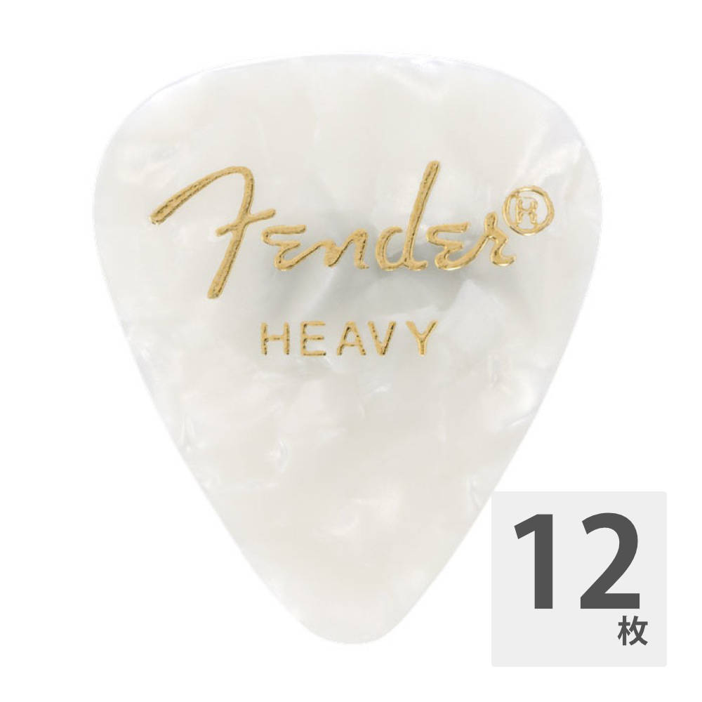 Fender 351 Shape White Moto Heavy ギターピック 12枚入り