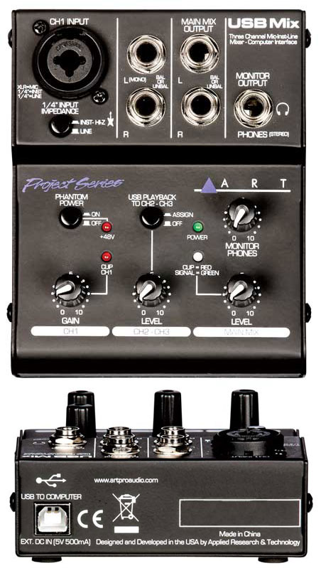 ART USB Mix Project Series 3CHミキサー型オーディオインターフェイス