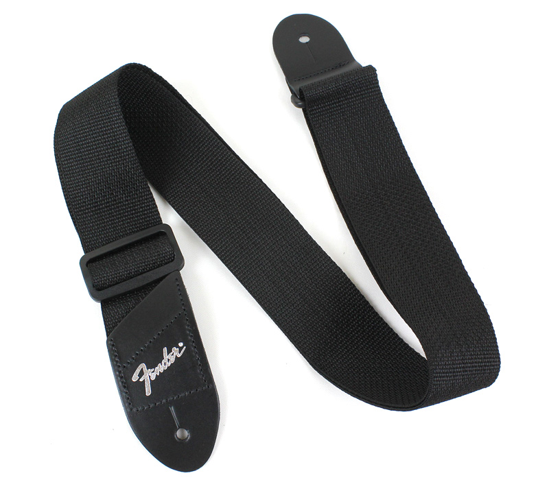 FENDER Economy Strap SILVER 2" Black Polyester Logo Straps フェンダーギターストラップ ナイロン ブラック シルバーロゴ