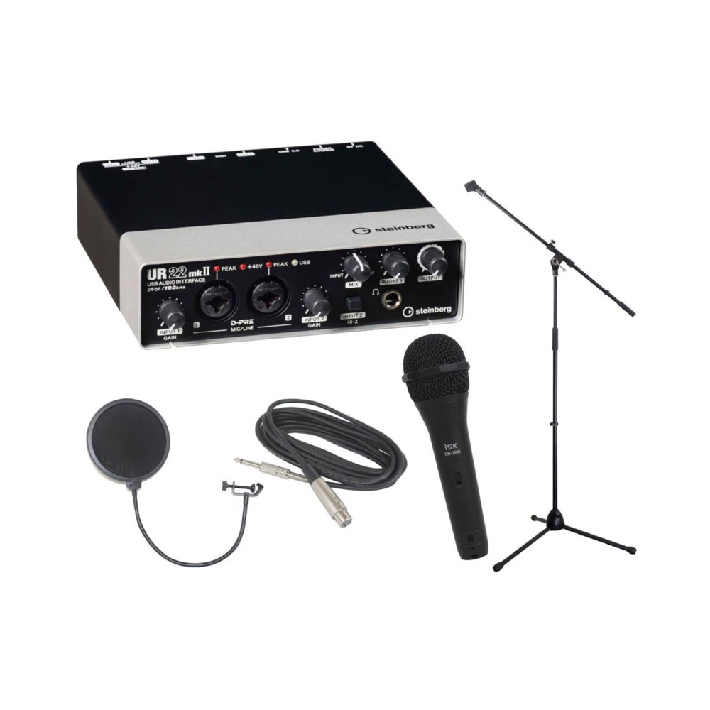 steinberg UR22mkII 2x2 USB 2.0 オーディオインターフェース iSK DM-3600 ダイナミックマイク マイクアクセサリ付き4点セット