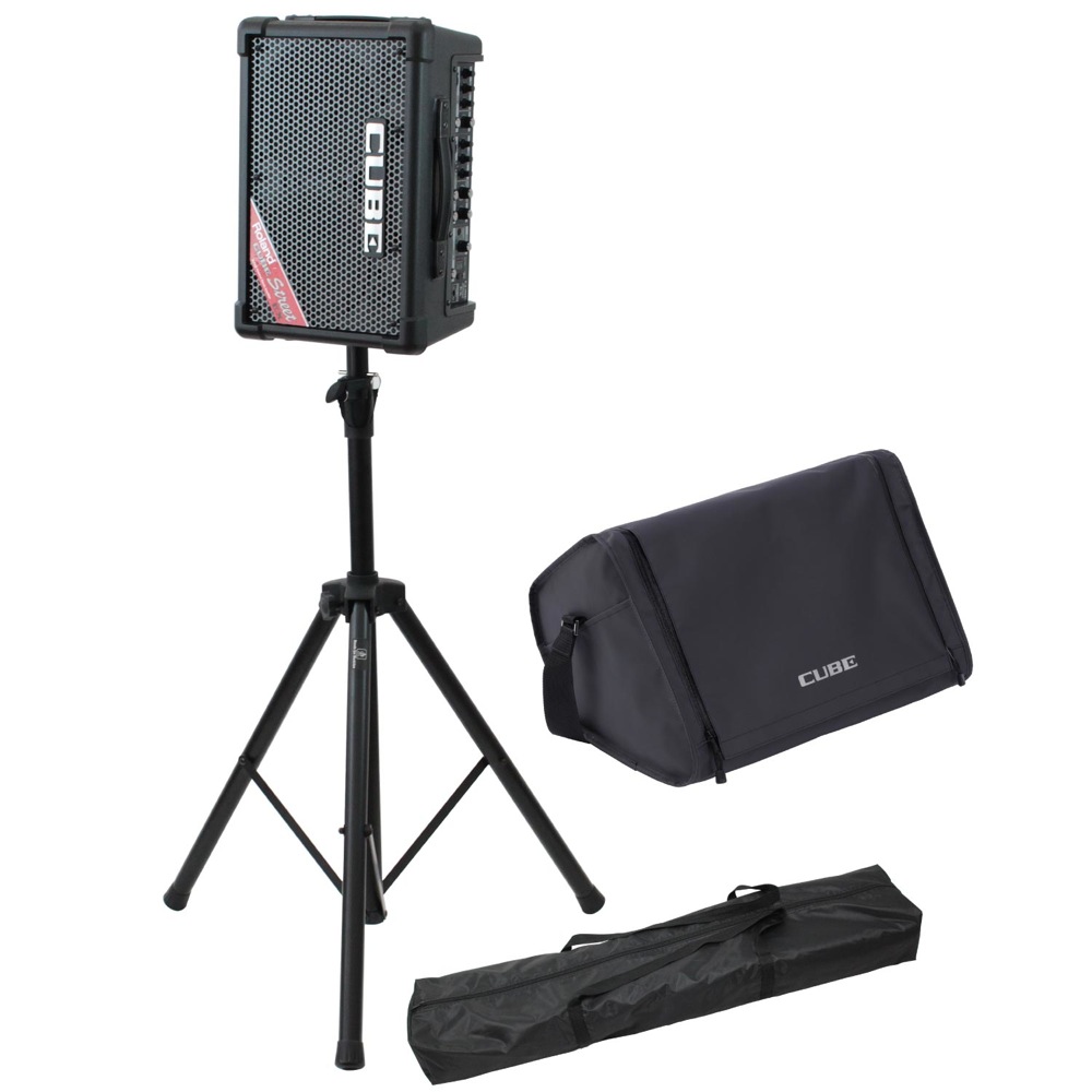 ROLAND CUBE Street EX BK ステレオ ポータブルアンプ 専用キャリングバッグ Dicon Audio SS-062 スピーカースタンド 3点セット