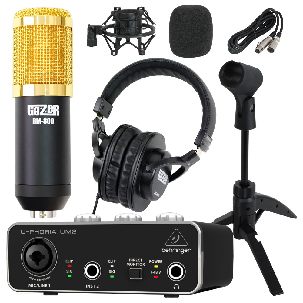 BEHRINGER UM2 U-PHORIA オーディオインターフェース コンデンサーマイク ブラック＋ヘッドホン＋スタンド セット
