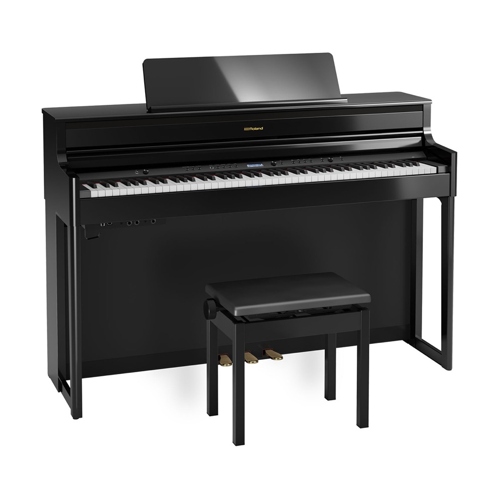 【組立設置無料サービス中】 ROLAND HP704-PES 電子ピアノ 高低自在イス&ピアノセッティングマット付き ブラック 全体像