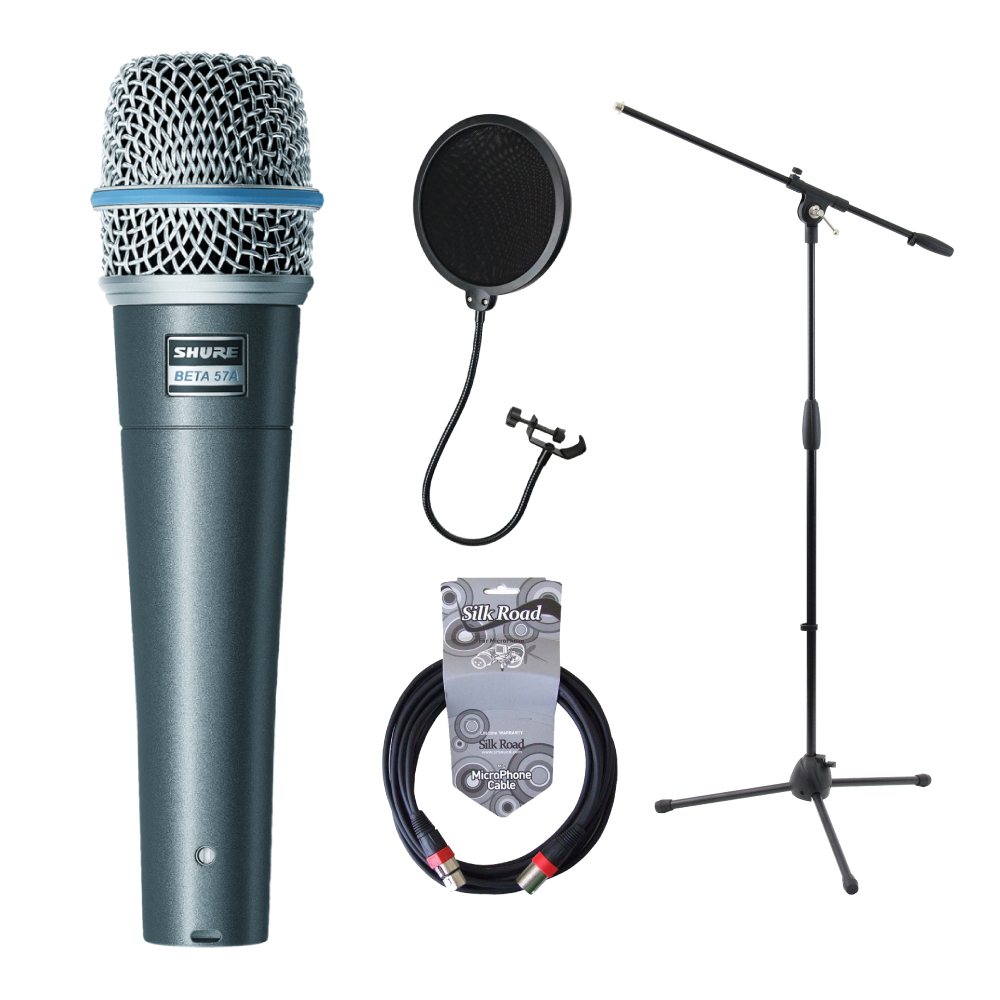 SHURE BETA57A-X ボーカル用ダイナミックマイク ブームマイクスタンド マイクケーブル ポップフィルター 4点セット