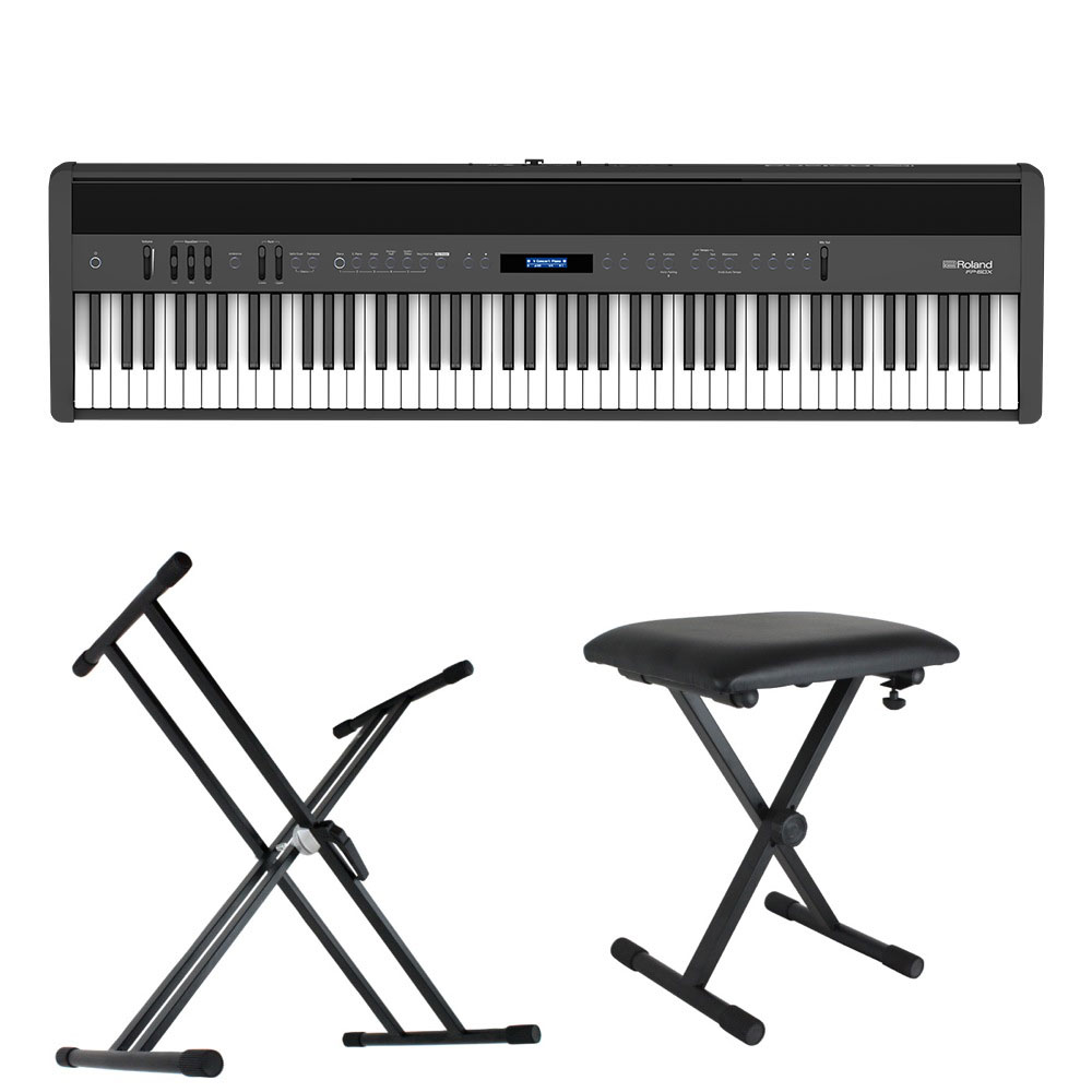 ROLAND FP-60X-BK Digital Piano ブラック デジタルピアノ キーボードスタンド キーボードベンチ 3点セット [鍵盤 Bset]
