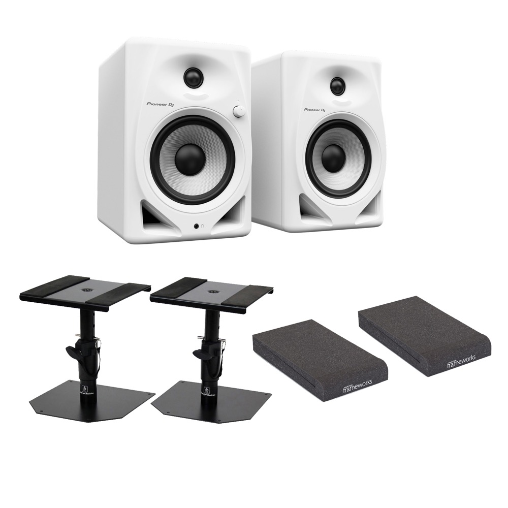 Pioneer DJ DM-50D-W White パワードモニタースピーカー 1ペア（2台） スピーカースタンド アイソレーションパッド付きセット