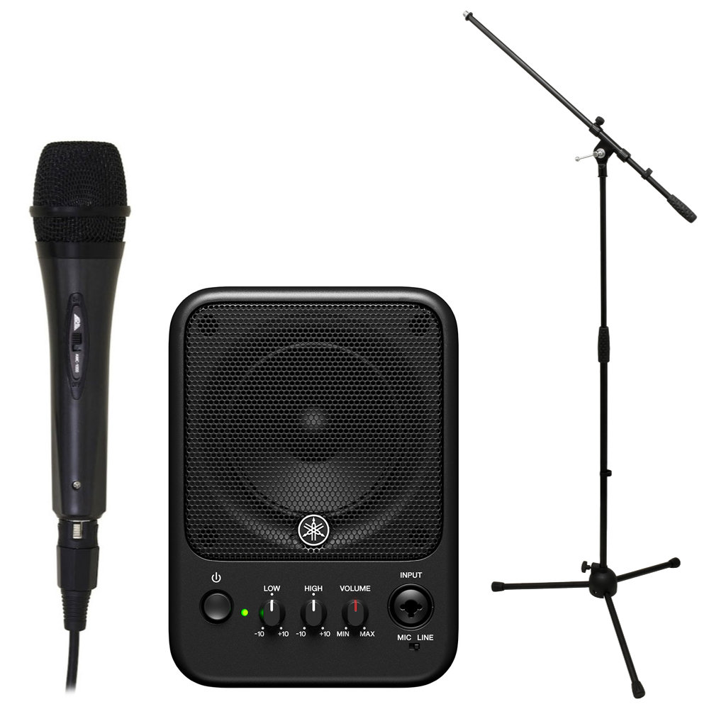 YAMAHA MS101-4 パワードモニタースピーカー 1本 ダイナミックマイク(ARIA AMC-1000)・スタンド付きセット