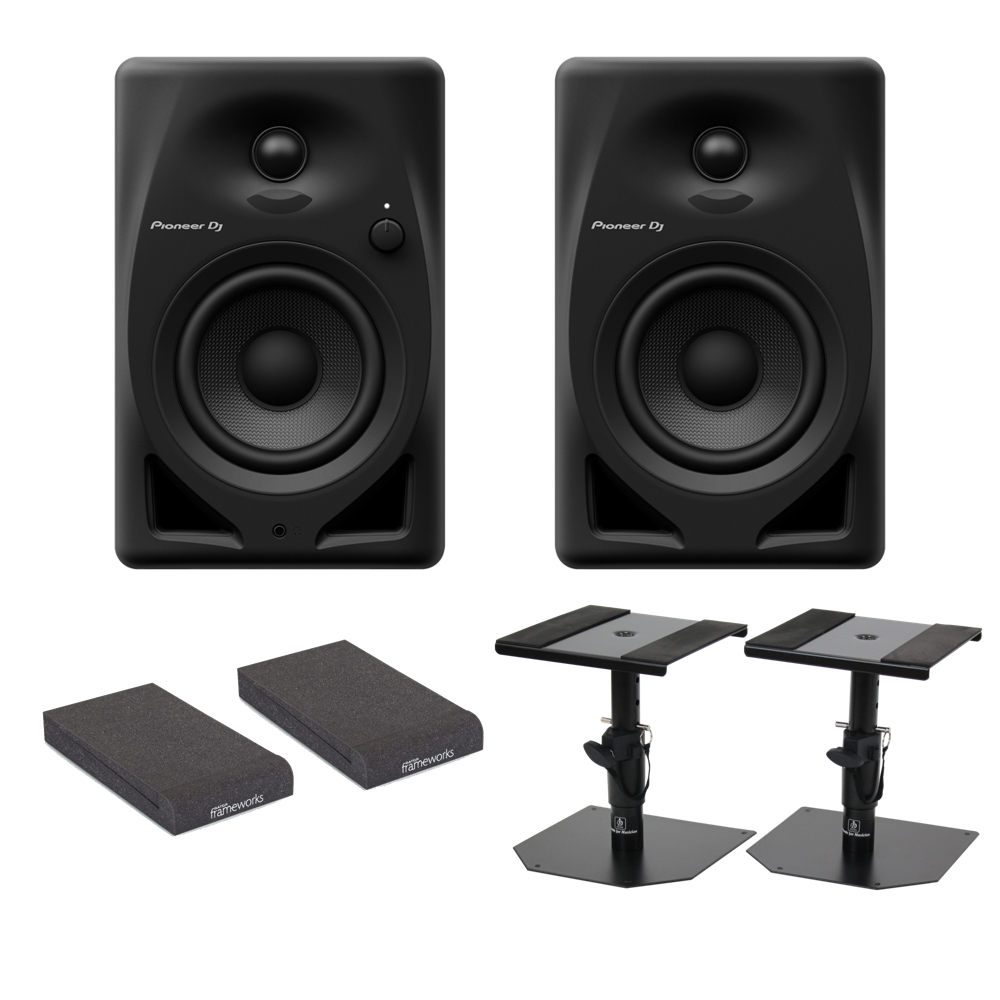 Pioneer DJ DM-40D Black パワードモニタースピーカー 1ペア(2台) スピーカースタンド アイソレーションパッド付きセット