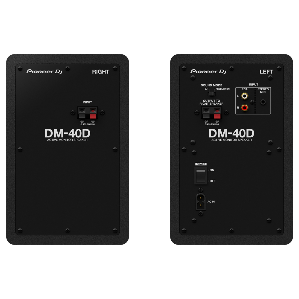 Pioneer DJ DM-40D Black パワードモニタースピーカー 1ペア(2台) スピーカースタンド アイソレーションパッド付きセット 背面画像