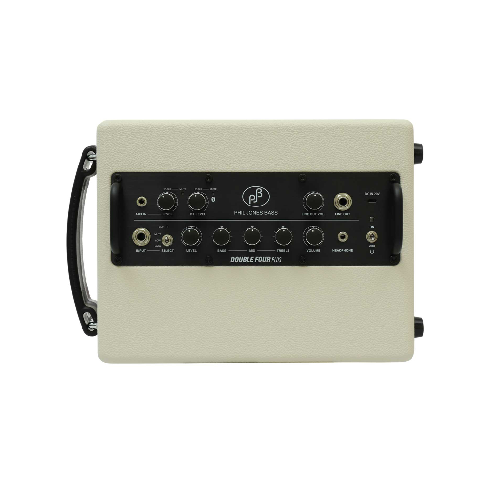 PHIL JONES BASS Double Four PLUS WHITE 小型ベースアンプ コンボ USBモバイルバッテリー対応 純正専用キャリングバッグ付きセット コントロール部画像