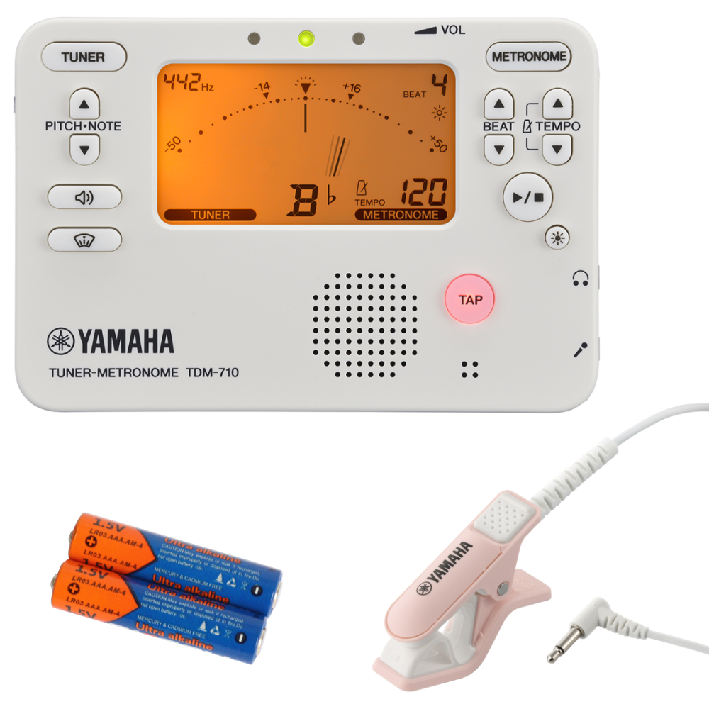 チューナー メトロノーム ヤマハ YAMAHA TDM-710IV アイボリー & TM-40PK 単4乾電池付き 吹奏楽 管楽器 弦楽器 ブラスバンド オーケストラ チューナー & マイク セット