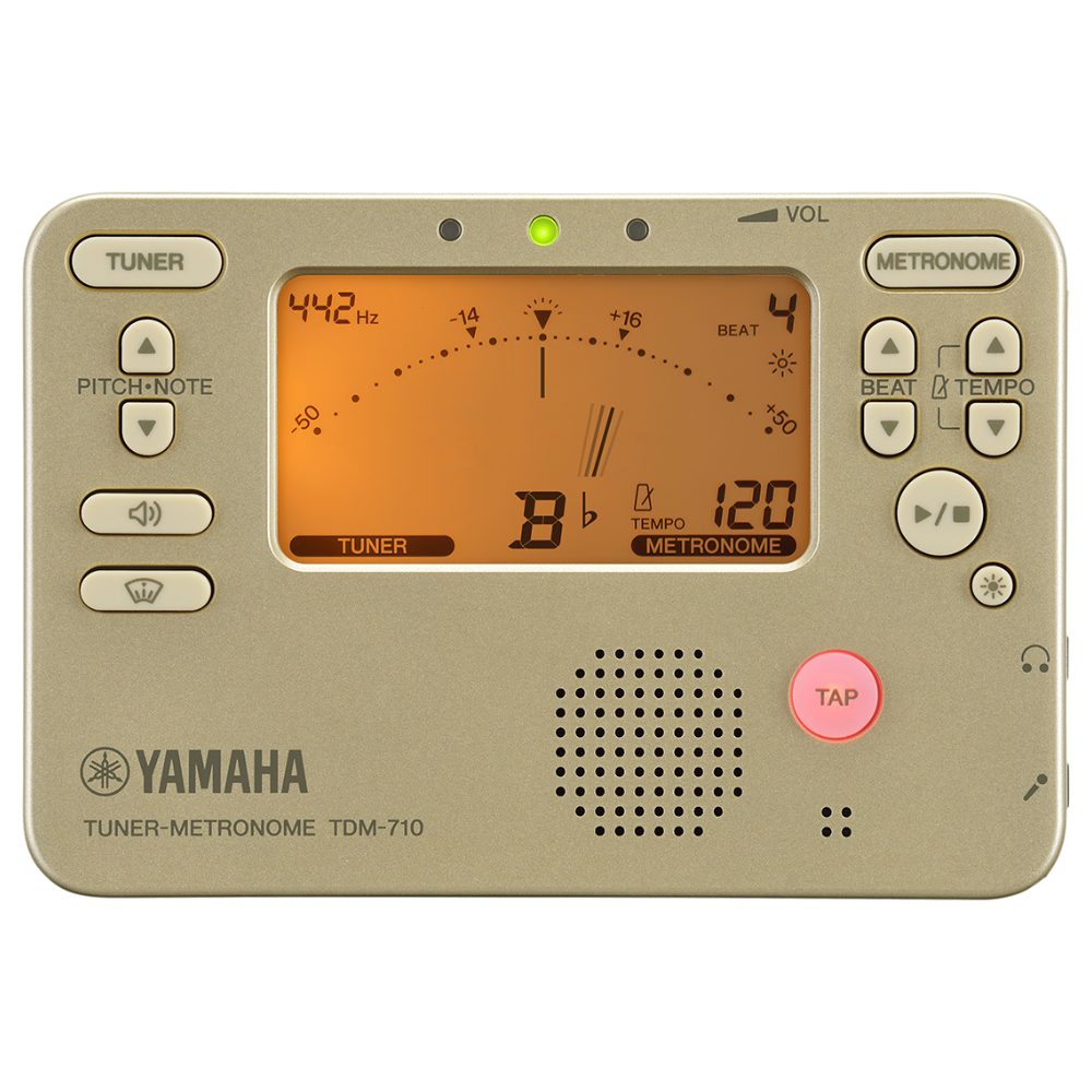 YAMAHA ヤマハ TDM-710GL ゴールド チューナーメトロノーム TM-40IV チューナーマイク 譜面台トレイラック 3点セット チューナー画像