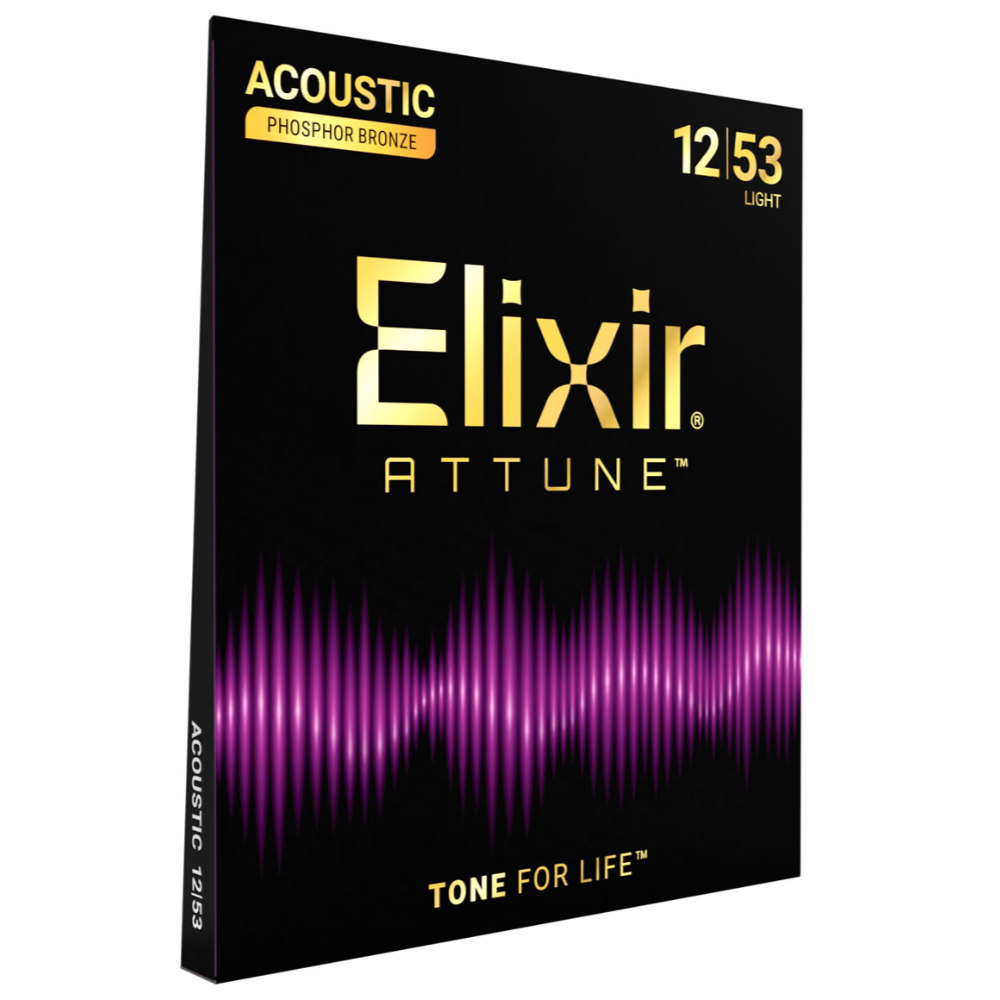ELIXIR エリクサー 21052 ACOUSTIC ATTUNE 12-53 Phosphor Bronze Light アコースティックギター弦×2セット 斜めアングル画像