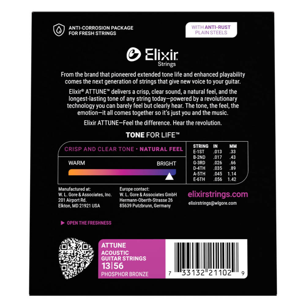 ELIXIR エリクサー 21102 ACOUSTIC ATTUNE 13-56 Phosphor Bronze Medium アコースティックギター弦×2セット バック画像