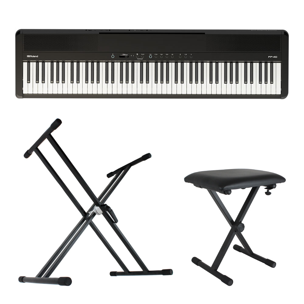 ROLAND FP-40BKB Digital Piano ブラック 電子ピアノ X型スタンド/キーボードベンチ付きセット